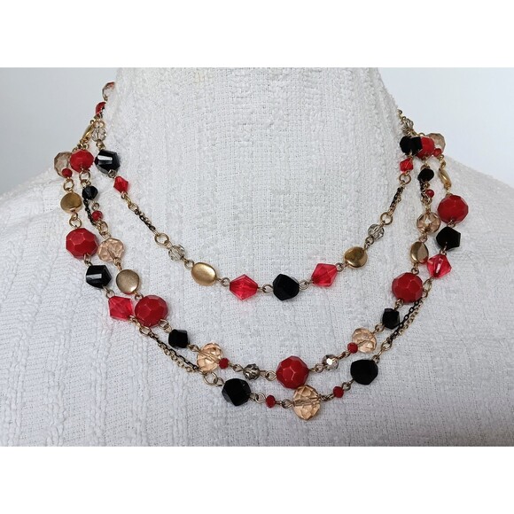 White House Black Market Gold Glass Beaded Multi Strand Statement Necklace EUC - Picture 2 of 10